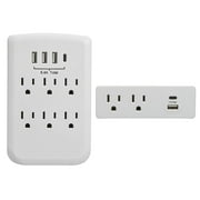 Clear Power Combo: 2-Outlet Travel Tap with USB-A & USB-C Port Charger & 6-Outlet Wall-Tap with 3 USB-A & 1 USB-C Port Chargers White, CP30008