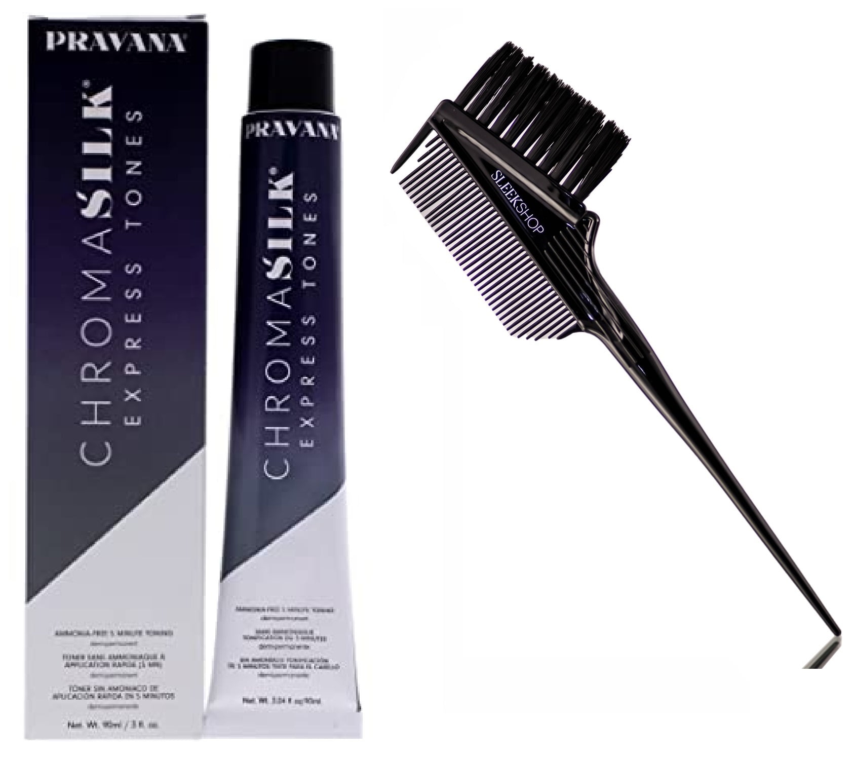 Clear , Pravana Chromasilk EXPRESS TONES Ammonia-Free 5 minute Toning Demi-Permanent Hair Color Dye Haircolor Chroma Silk - Pack of 2 w/ Sleek 3-in-1 Brush Comb