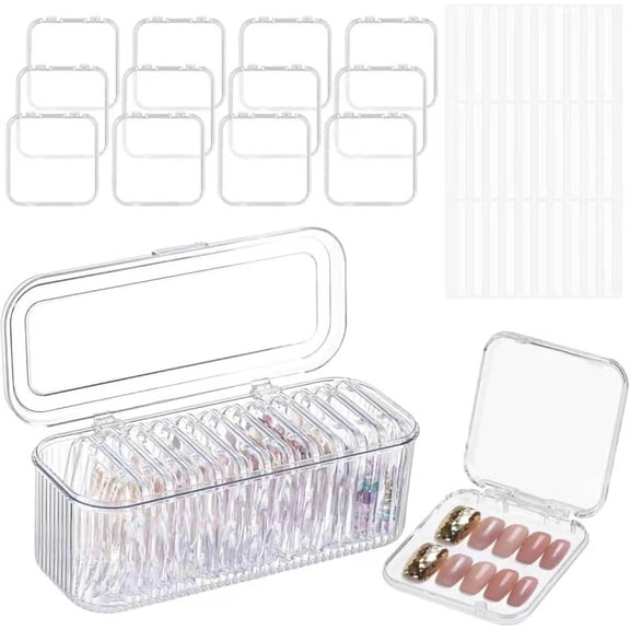 Clear Press   Storage Containers 12-Pack Stackable Cases, Press Ons  Packaging Organizer Case,  Tips and  Nails Display Box for Travel and Salon Use (Clear 01)