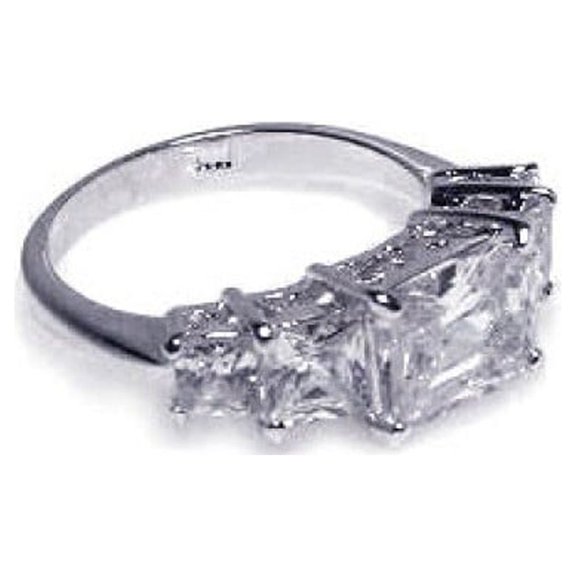 Clear Princess Cut Cubic Zirconia Five Graduated Stones Ring Rhodium Plated Sterling Silver Size 6