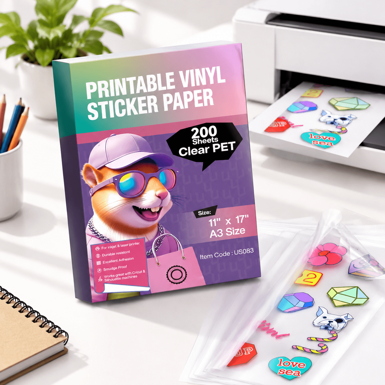 Clear Printable Vinyl Sticker Paper 200 Sheets 11