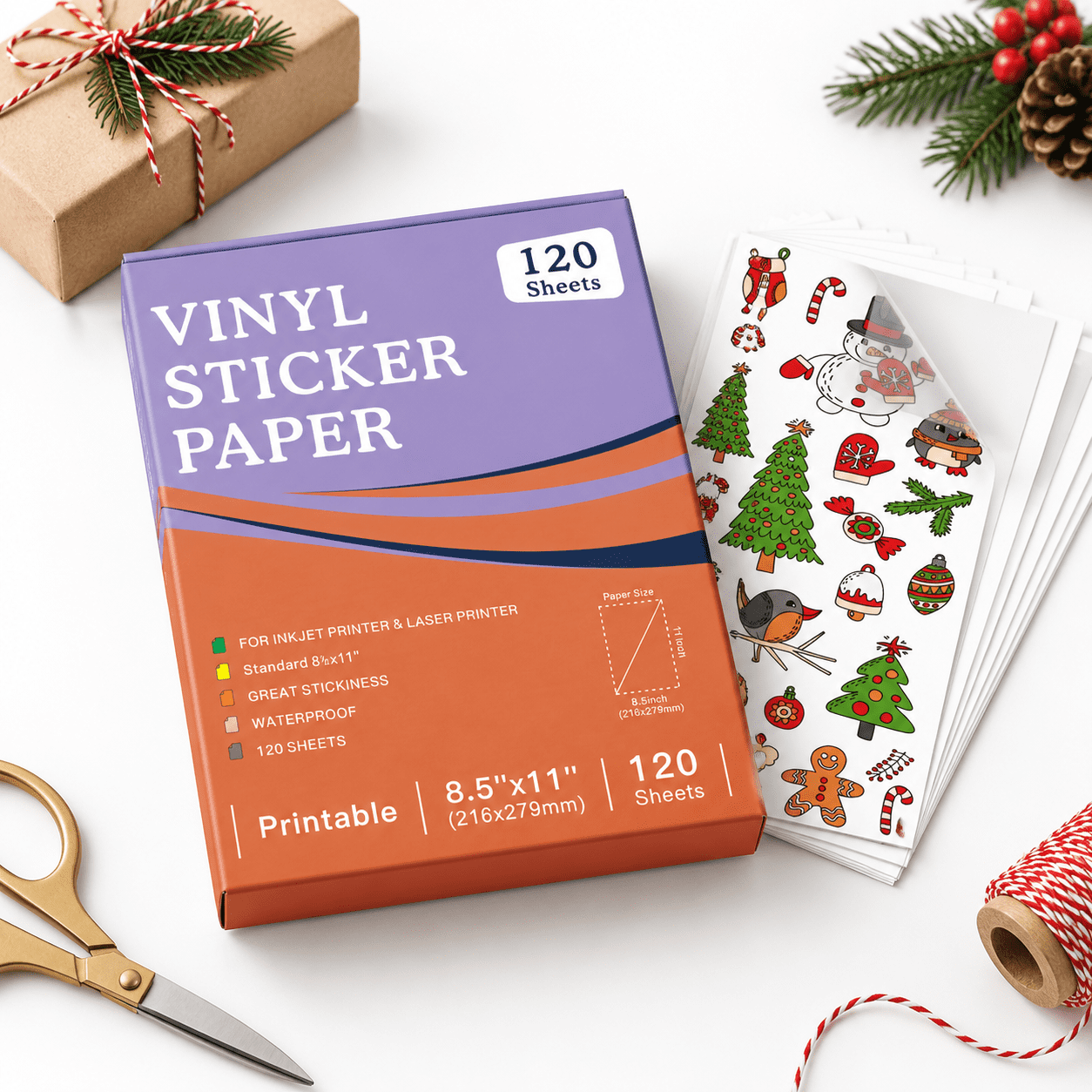 Clear Printable Vinyl Sticker Paper, 8.5x11 Inch, 120 Sheets for Inkjet