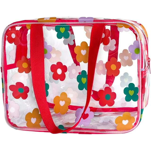 Clear Printed Floral Cosmetic Bag and Travel Pouch with HandleDurable