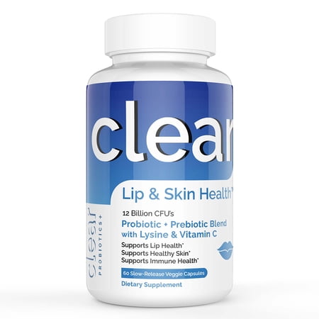 Clear Probiotics Immune Health, Daily Cold Sore Defense/Prevention Supplement (60 Tablets) Probiotic + Prebiotic with Lysine and Vitamin C Increase Immunity to Promote Healthy Lips. 12 Billion CFU's