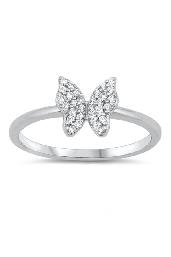 Clear Prong Set Cubic Zirconia Shiny Butterfly Ring Sterling Silver Size 8