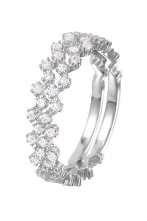 Clear Prong Set Cubic Zirconia Zig-Zag Stackable Ring Rhodium Plated Sterling Silver Size 5