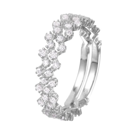 Clear Prong Set Cubic Zirconia Zig-Zag Stackable Ring Rhodium Plated Sterling Silver Size 5