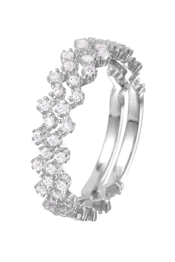 Clear Prong Set Cubic Zirconia Zig-Zag Stackable Ring Rhodium Plated Sterling Silver Size 5