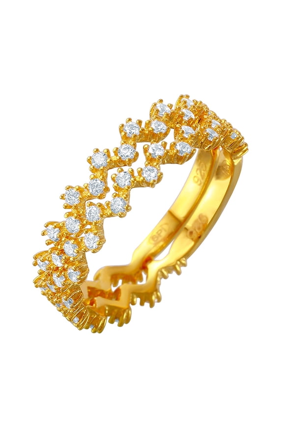 Clear Prong Set Cubic Zirconia Zig-Zag Stackable Ring Rose Gold-Tone Plated Sterling Silver Size 5