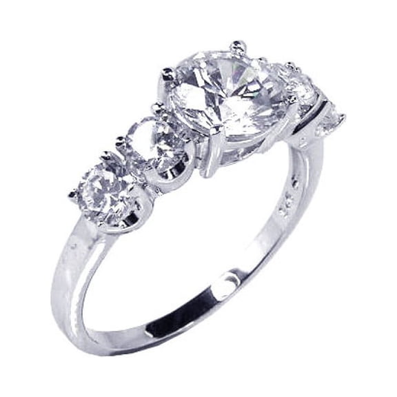 Clear Prong Set Five Cubic Zirconia Stones Ring Rhodium Plated Sterling Silver Size 5