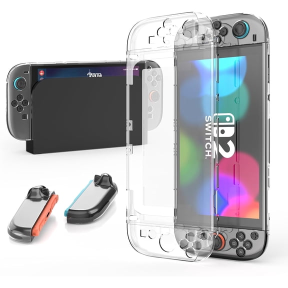 Clear Protective Case for NS Switch 2(2025), Dockable Crystal Case Cover Accessories with Detachable Joycon, Transparent Slim Cover Compatible with Switch 2 Console, Split Design