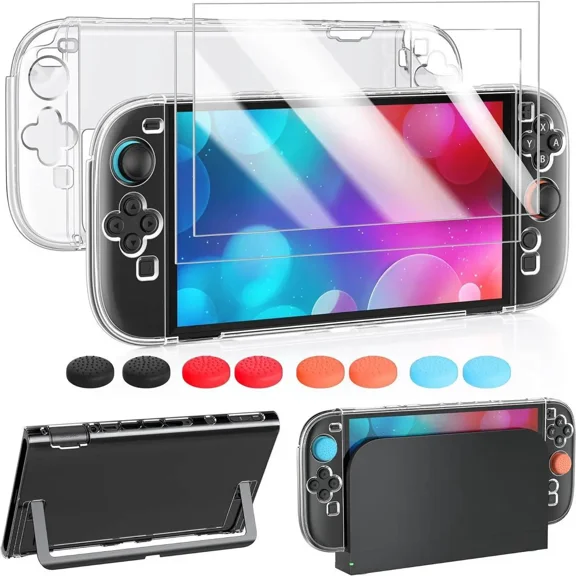 Clear Protective Case for Nintendo Switch 2(2025), Dockable Transparent Slim Hard Shell for Switch 2 Accessories, Scratch&Shock Protection Cover for Joycon 2 with Screen Protector, 8 Thumb Grip