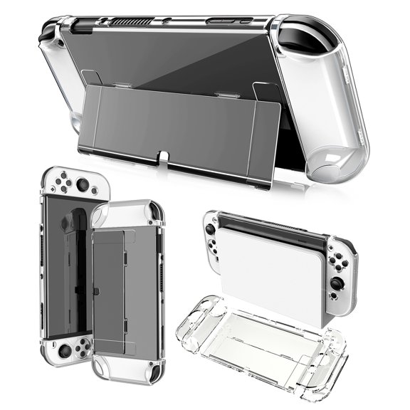 Clear Protective Case with Stand for Nintendo Switch OLED Model Console - Hard PC Crystal Cover Shell Accessory