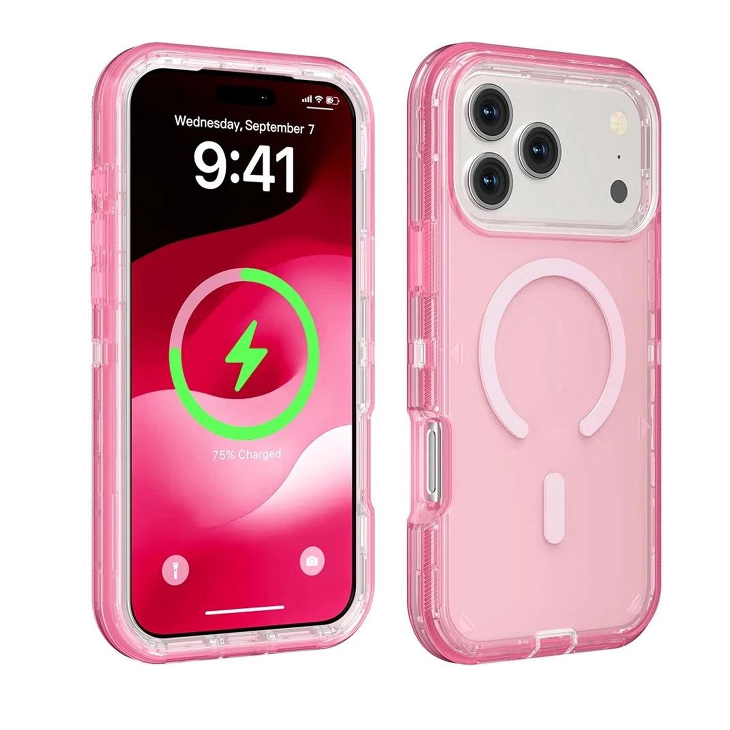 Clear Protective Phone Cover with Wireless Charging Function for iPhone 17 Pro Max - Pink