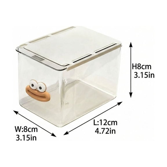 Clear Pull-Out Storage Box with Lid | Cartoon Face ABS Organizer Bin for Fridge Shelf Bathroom Counter Desk, Small Slide-Out Container