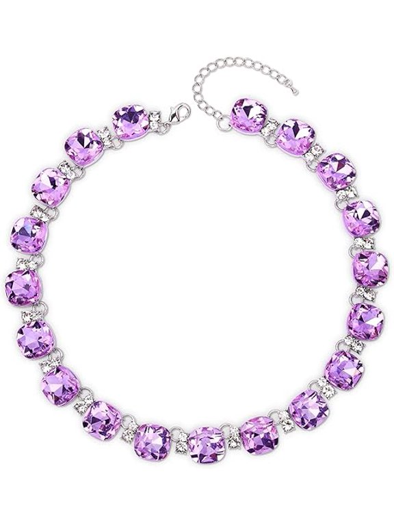 Clear Purple Austrian Crystal Wedding Bridal Jewelry Set for Brides Bridesmaid, Gemstone Statement Necklace and Earring Set Formal Prom Jewelry Set for Silver-Tone Fit With Wedding Evening Dress