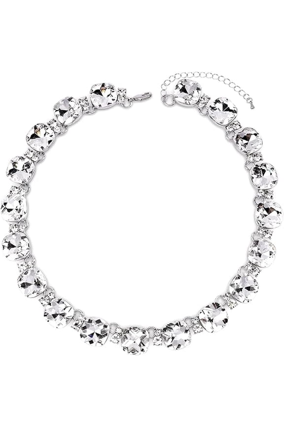 Clear Purple Austrian Crystal Wedding Bridal Jewelry Set for Brides Bridesmaid, Gemstone Statement Necklace and Earring Set Formal Prom Jewelry Set for Silver-Tone Fit With Wedding Evening Dress