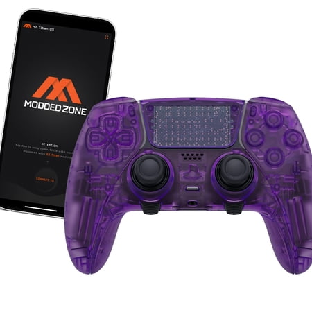 Clear Purple MODDEDZONE Custom Modded EDGE Controller for PS5 & PC With Mobile App Controlled Smart Anti-Recoil and Rapid Fire Mods