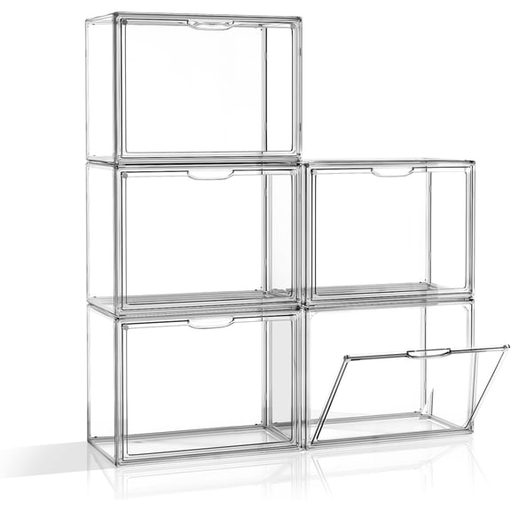 Clear Purse Organizer for Closet, 5 Pack Handbag Storage Organizer, Acrylic Display Case for Collectibles, Stackable Storage Bins with Magnetic Lids for Figure, Wallet, Clutch, Doll