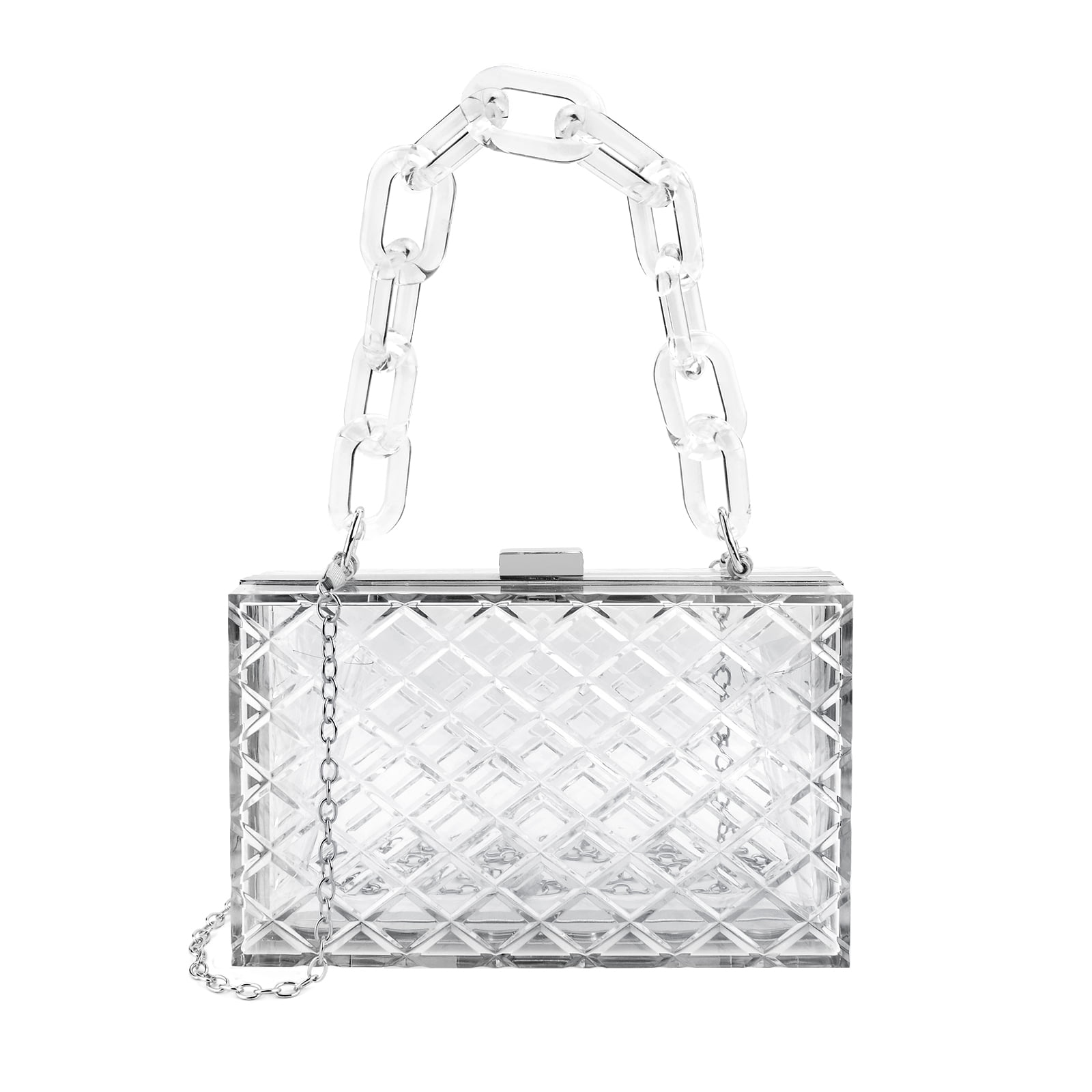 Clear Purse for Women, Acrylic Box Evening Clutch Bag, Transparent Stadium  Approved Crossbody Shoulder Handle Handbag Fits Party, School Prom 