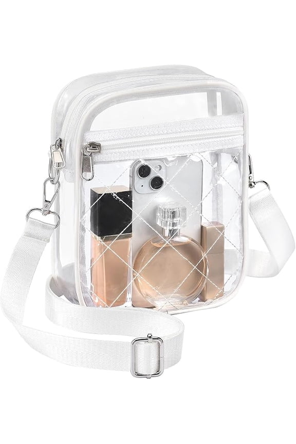 Clear Purse for Women Stadium Crossbody, Clear Bag for Stadium Events, Transparent Crossbody Bag for Concerts Fans-White