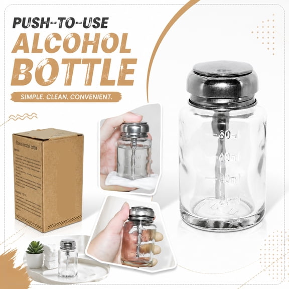 Clear Push Down Dispenser Bottle, Small Pump Bottle, Alcohol Dispenser, Glass Storage Container, 80Ml 2 X 4 Inch Leak-Proof Glass Pump Bottle Designed for Controlled, -Free
