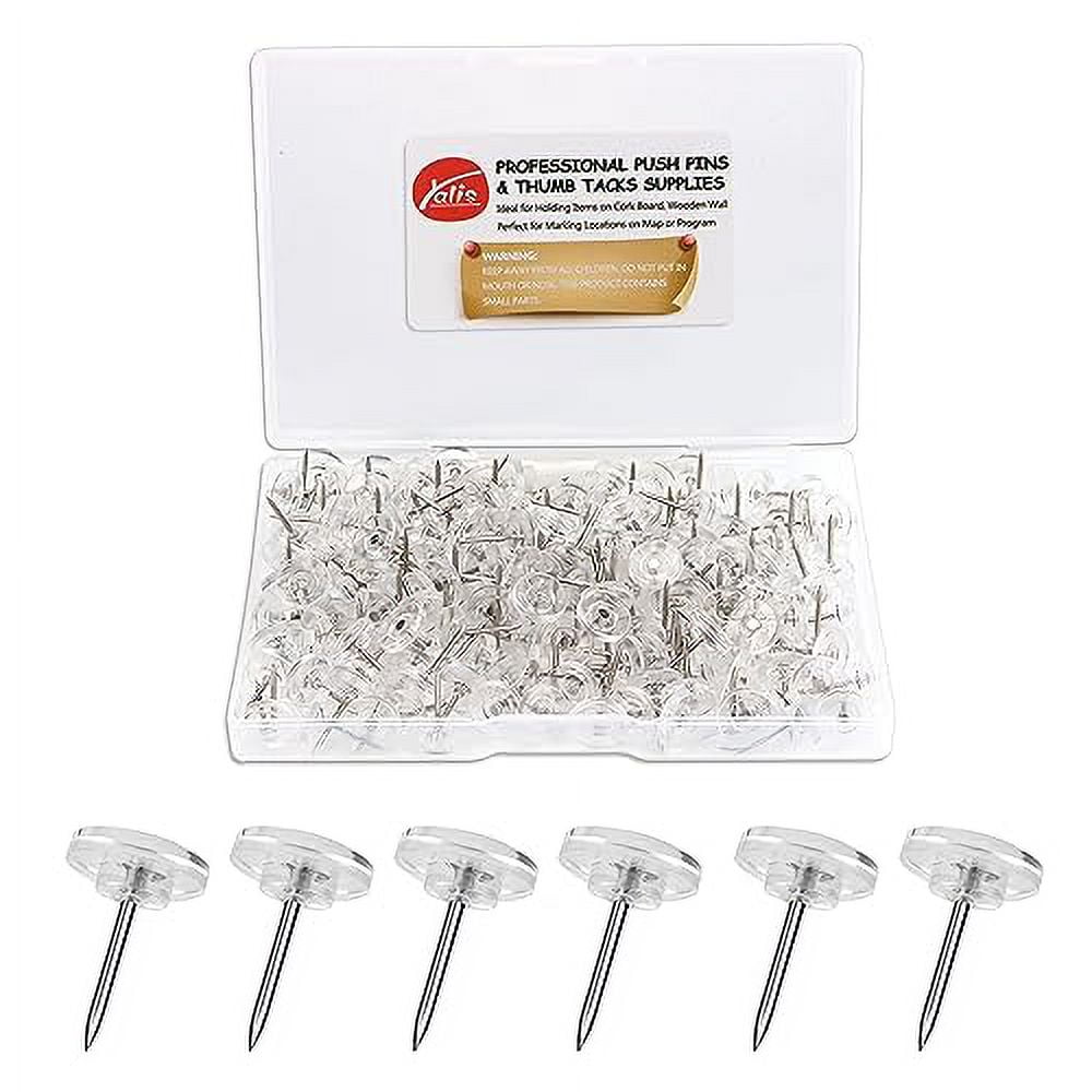 Clear Push Pins 200count Flat Thumb Tacks Steel Point and Clear Plastic Head Pushpins