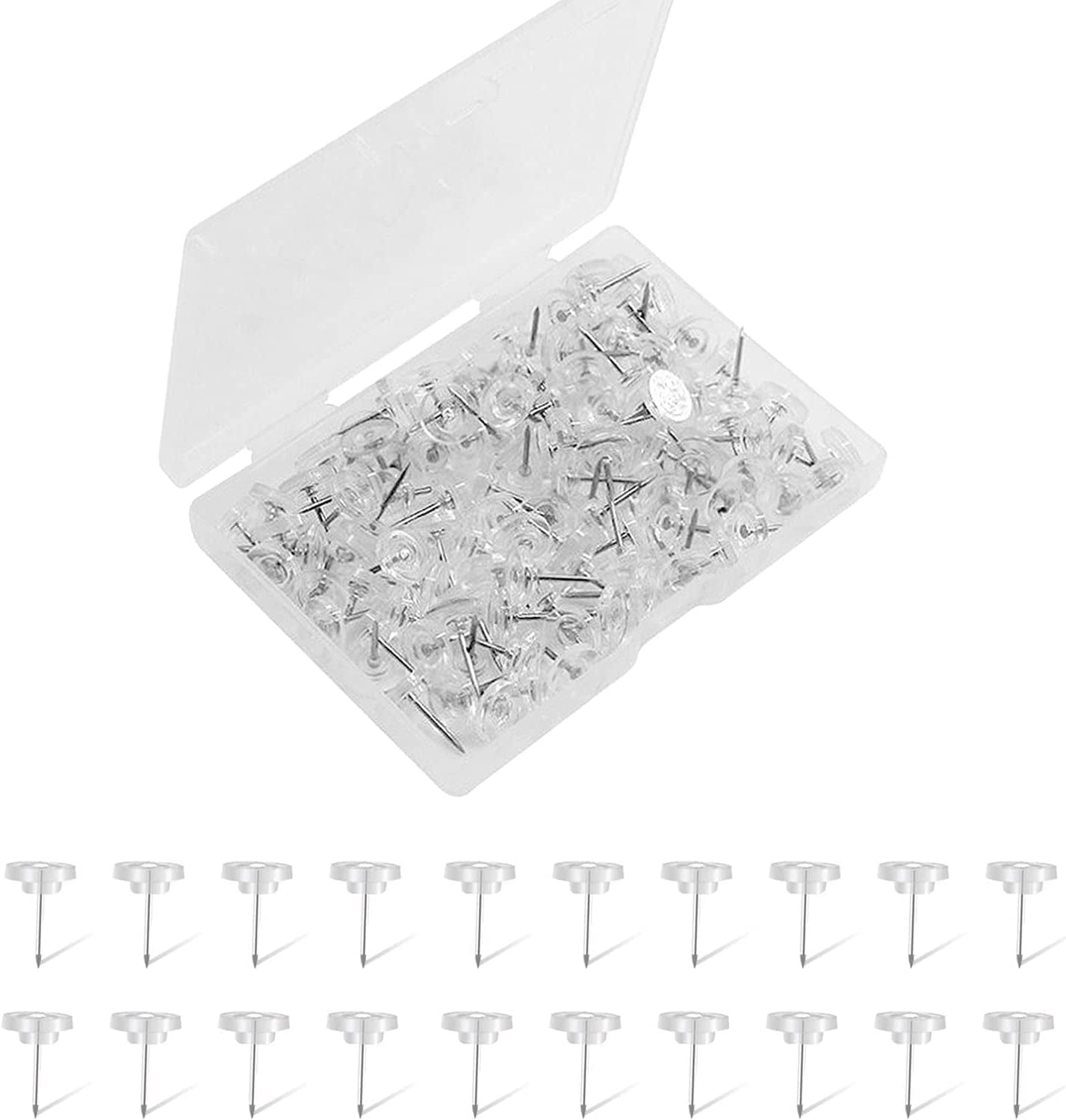 Clear Push Pins,Flat Thumb Tacks for Wall Hangings,120 Count Clear
