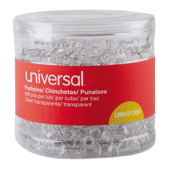 Clear Push Pins, Plastic, 3/8", 400/Pack