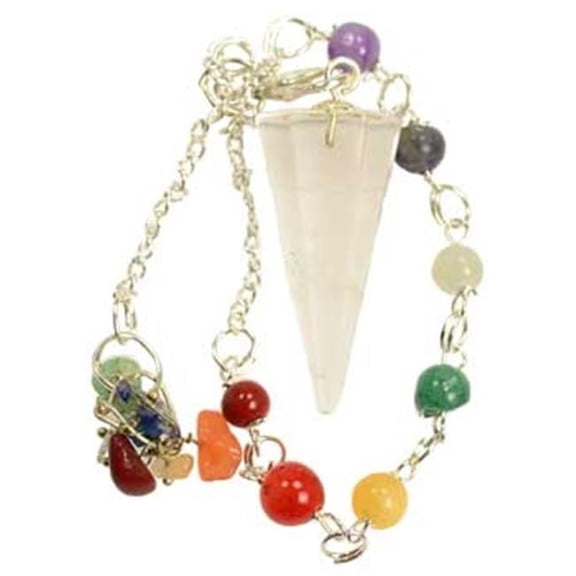 Clear Quartz Chakra Pendulum - Clear - 6 in - Chakra Bead Chain - Divination Tool