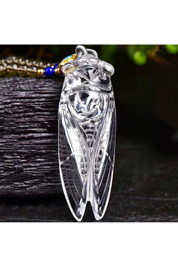 Clear Quartz Cicada Pendant Crystal Lucky Charm Amulet Unisex Jewelry Protection Accessory for Men Women Spiritual Gift