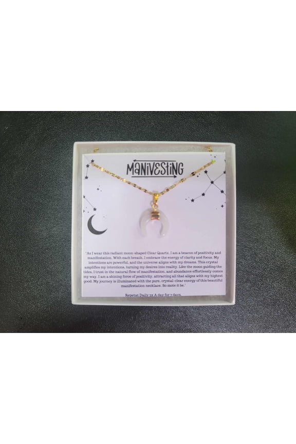 Clear Quartz Crescent Moon Necklace, Layering Statement Necklace Affirmation Necklace