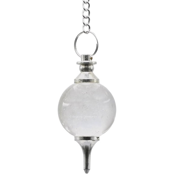 Clear Quartz Crystal Ball Pendulum for Divination - Dowsing Pendulum Necklace with Chain and Quartz Bead