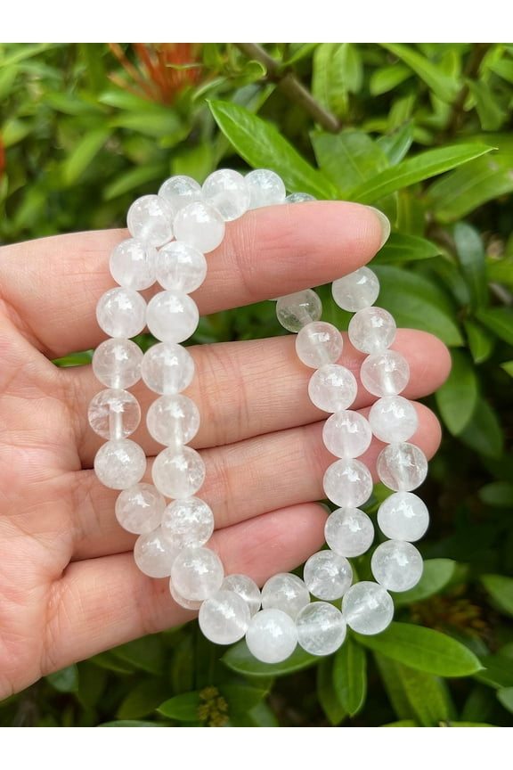 Clear Quartz Crystal Bead Bracelet 8mm, Wholesale Genuine Clear Quartz Stretch Gemstone Bracelet, Gift for Men & Women (1)
