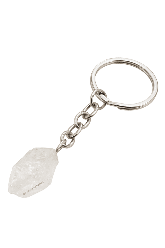Clear Quartz Crystal Car Key Holder, Raw Crystal Keychain (A Grade)
