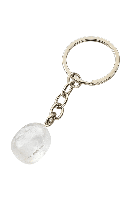 Clear Quartz Crystal Car Key Holder, Tumbled Crystal Keychain