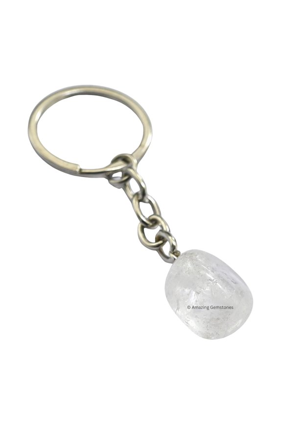 Clear Quartz Crystal Car Key Holder, Tumbled Crystal Keychain