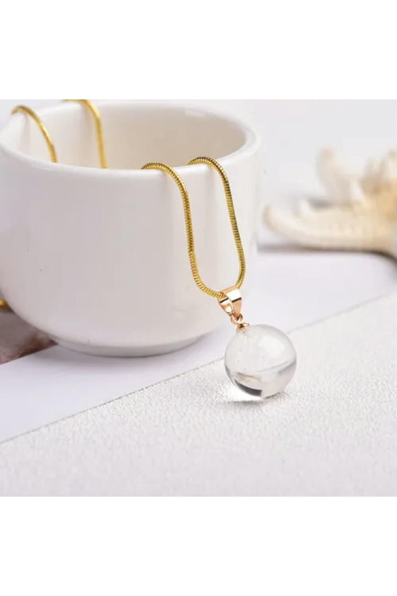 Clear Quartz Crystal Stone Necklace Ball Healing Sphere Pendant Snake Chain Gift