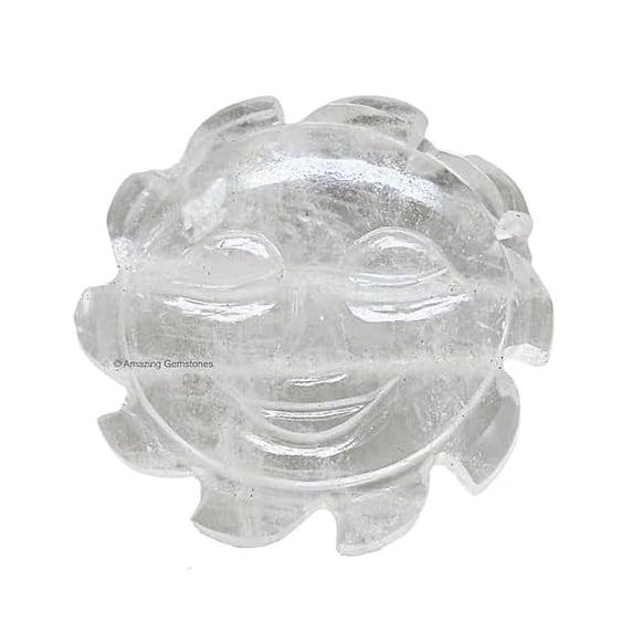 Clear Quartz Crystal Sun Face Carving
