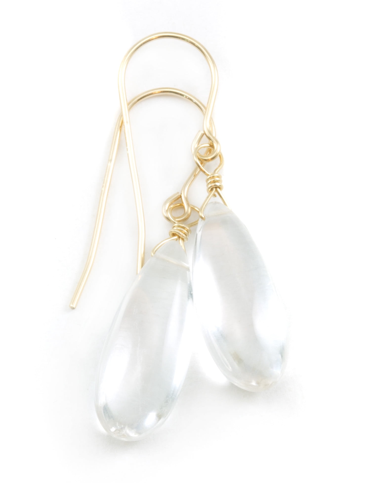 Clear Quartz Earrings Smooth Long Pear Shape Teardrop Drops 14k Yellow Gold Filled Spyglass Designs