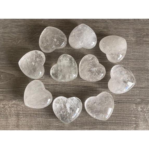 Clear Quartz Gemstone Hearts, Polished Clear Quartz Puffy Hearts, Clear Quartz Palm Stone, Clear Quartz Heart (1 Heart)