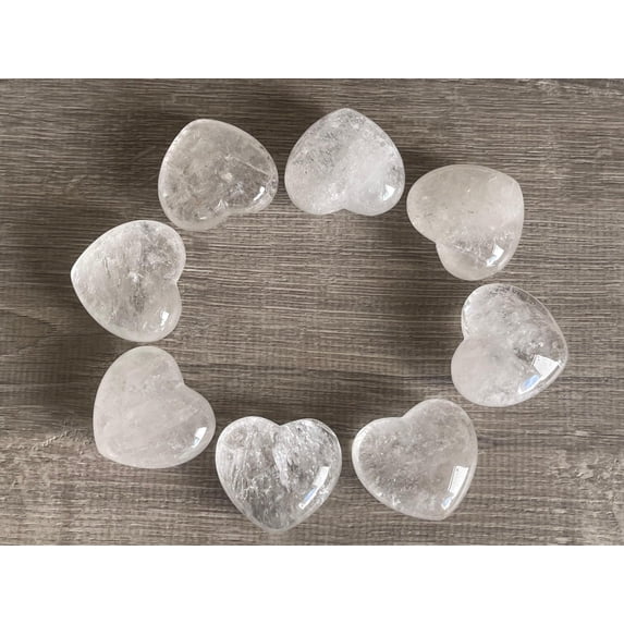 Clear Quartz Gemstone Hearts, Polished Clear Quartz Puffy Hearts, Clear Quartz Palm Stone, Clear Quartz Heart (10 Hearts)