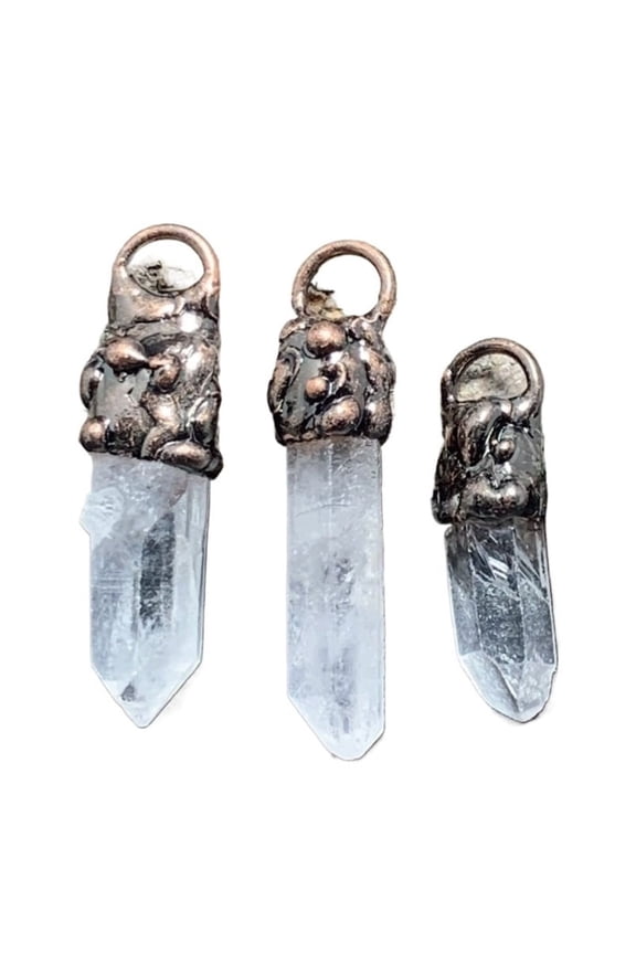 Clear Quartz Hexagonal Point Pendant Set Natural Raw Crystal Triple Charm for Jewelry Making, Healing Boho Spiritual Accessories