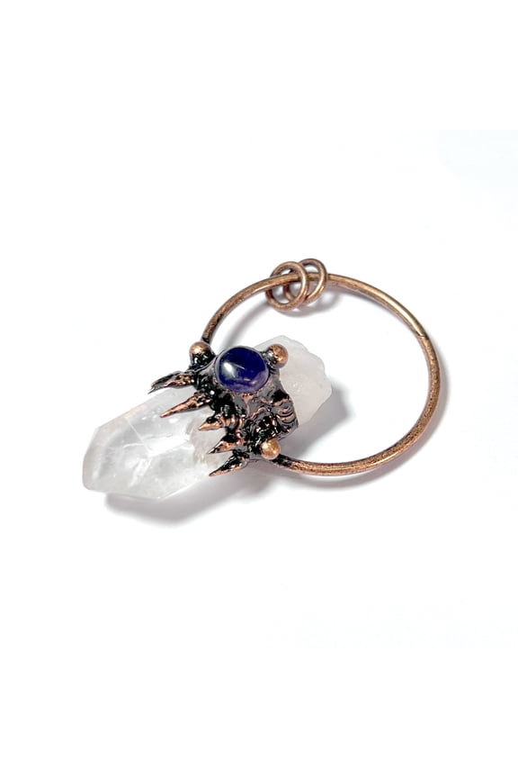 Clear Quartz Hexagonal Point Pendant with Amethyst Accent Natural Raw Crystal Healing Necklace for Women, Boho Spiritual Jewelry