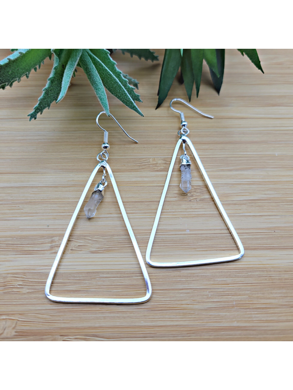 Clear Quartz Point Triangle Earrings