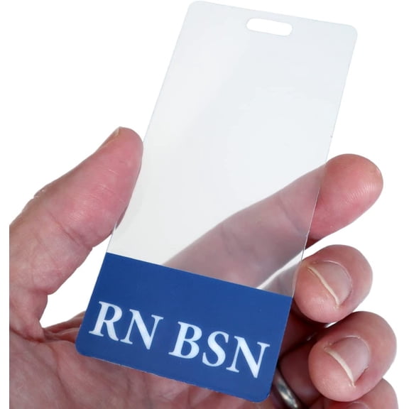 Clear RN BSN Badge Buddy Vertical - Hospital & Nurse ID Backer Cards - Transparent Title/Role Identifier - Wear Behind Medical Name Badge on I’D Reel or Lanyard by Specialist ID (Blue)
