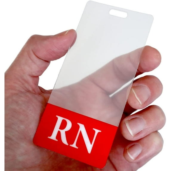 Clear RN Badge Buddy Vertical - Hospital & Nurse ID Backer Cards - Transparent Title/Role Identifier - Wear Behind Medical Name Badge on I’D Reel or Lanyard by Specialist ID (Red)