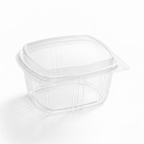 Clear RPET Rectangular Hinged Deli Container, 16 oz, 5.625 x 4.875 x 2.813 Inches, Stackable Clamshell Design, 200 per Case