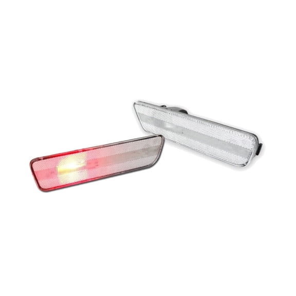 Clear Rear Bumper Reflector Side Marker Lights with Red Bulbs - ABS+Pc Construction, Smooth Finish