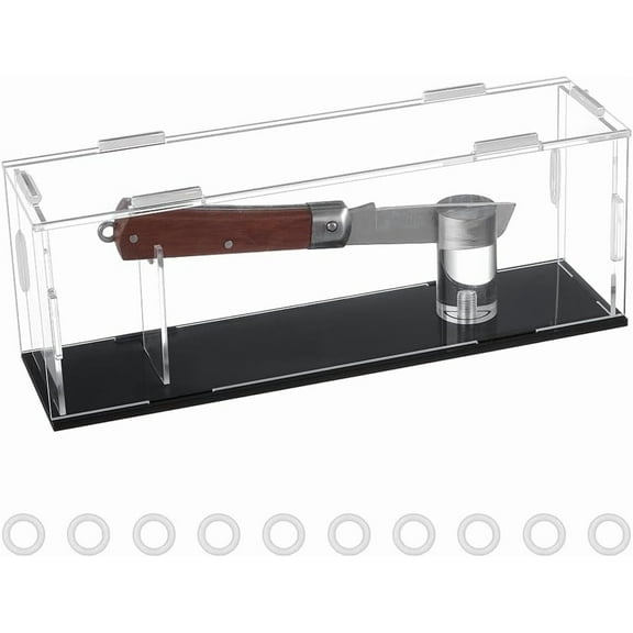 Clear Rectangle Acrylic Knife Display Case with Black Base 28.7x7.7x10.7cm/11x3x4 Inch Single Knife Storage Box Stand with Removable Cover for Knifes Collection Display for DIY